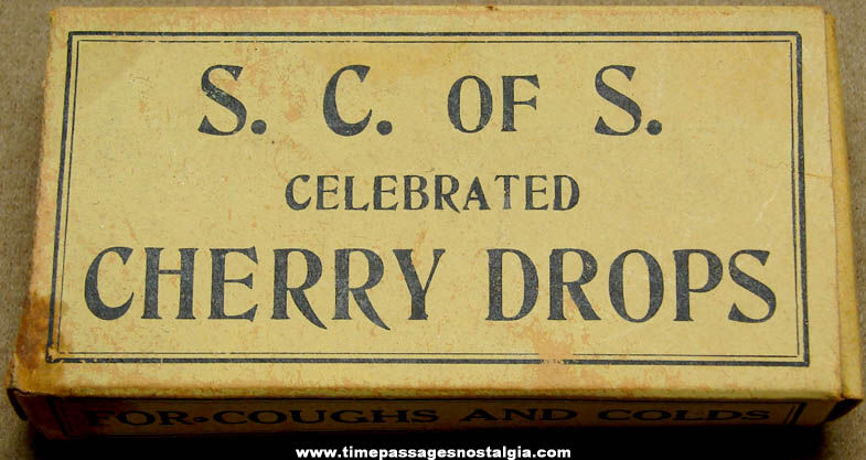 Old S. C. of S. Celebrated Cherry Cough Drops Advertising Box
