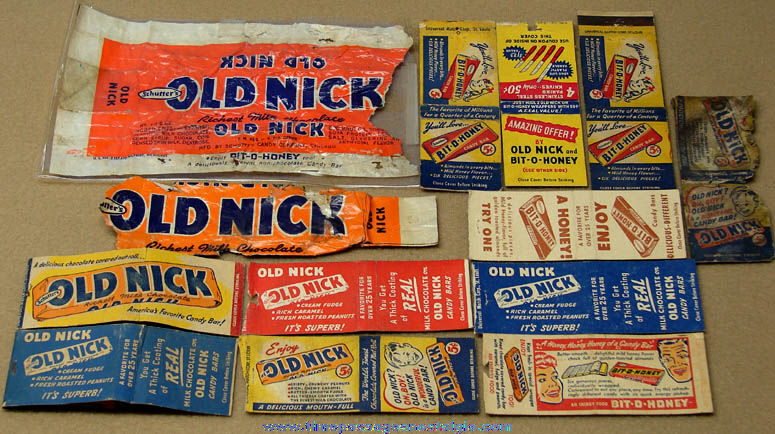 (13) Old Schutter’s Old Nick & Bit-O-Honey Candy Bar Advertising Items