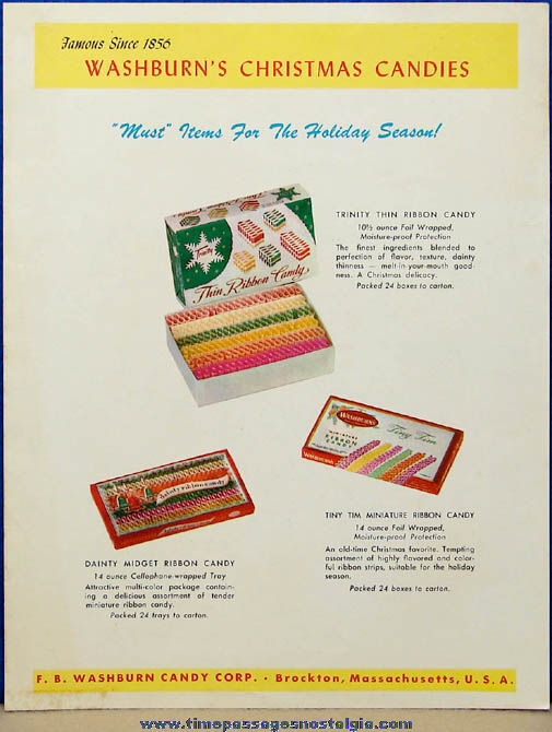 Colorful Old F. B. Washburn Candy Corporation Christmas Candies Advertising Flier