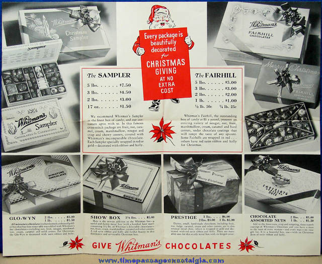 Old Whitman’s Chocolate Candies Christmas Holiday Advertising Brochure