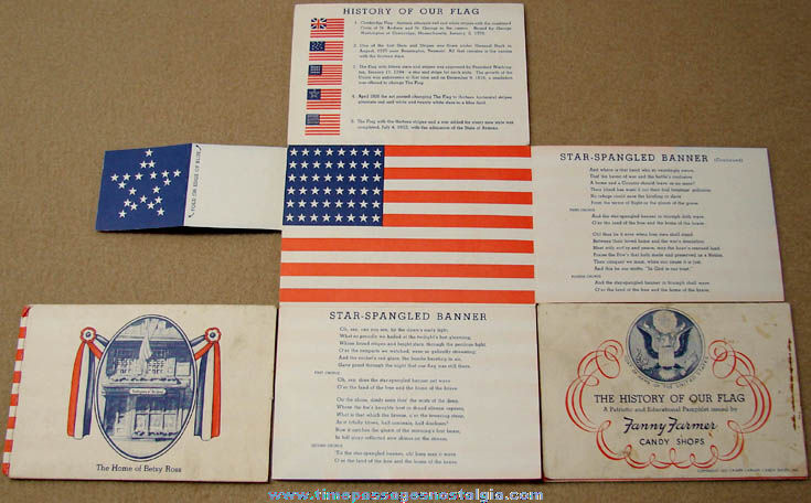 (3) 1937 Fanny Farmer Candy Shop Advertising Premium American Flag Brochures