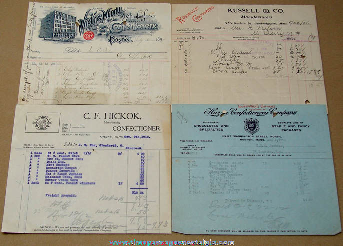 (13) Different 1882 - 1922 Candy or Confectionery Company Advertising Invoices