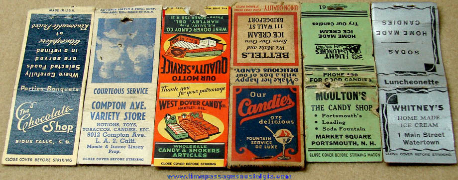 (6) Different Old Candy & Ice Cream Store Advertising Match Books