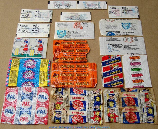 (17) Old Bubble Gum Wrappers Comics & Tattoo Prizes