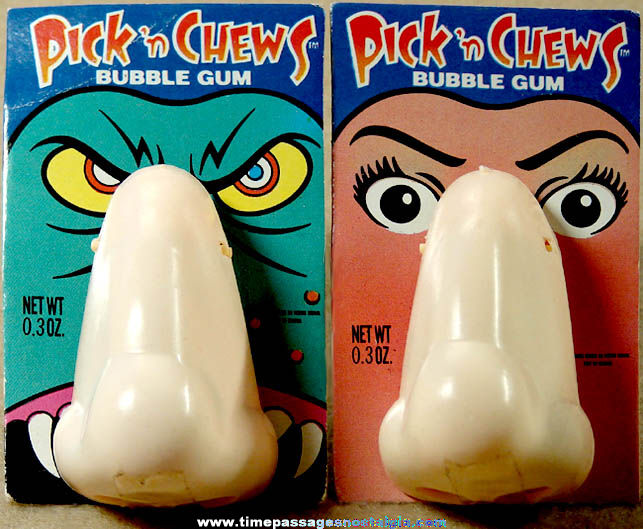 (2) Carded & Unopened 1989 Topps Company Pick ’n Chews Bubble Gum Dispenser Toy Noses
