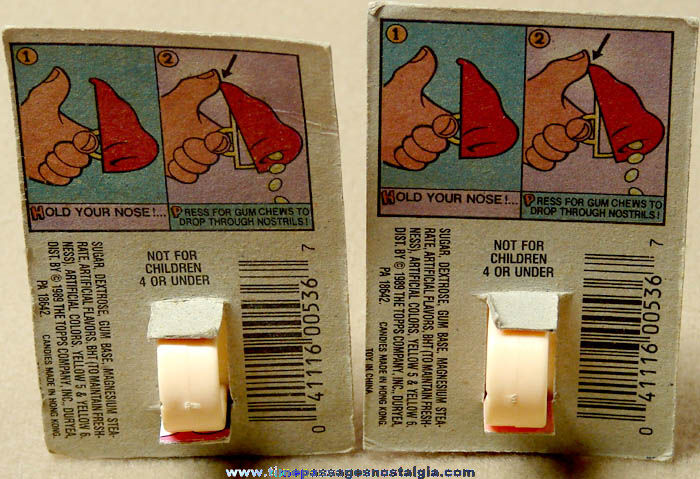 (2) Carded & Unopened 1989 Topps Company Pick ’n Chews Bubble Gum Dispenser Toy Noses