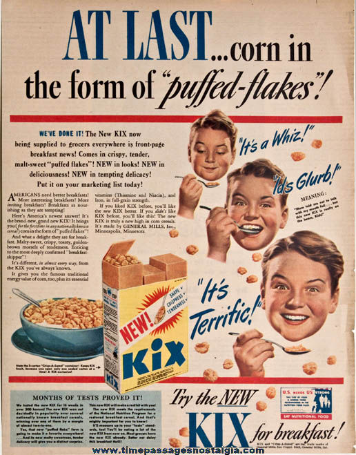 Large ©1943 General Mills Kix Cereal Magazine Advertisement