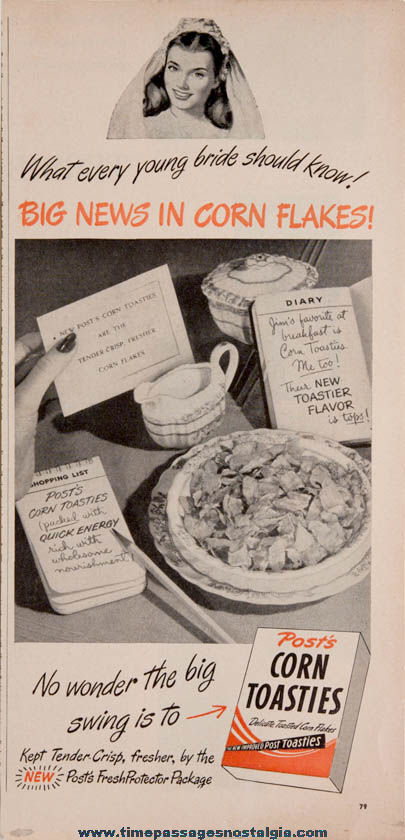 Old Post Corn Toasties Cereal Magazine Advertisement