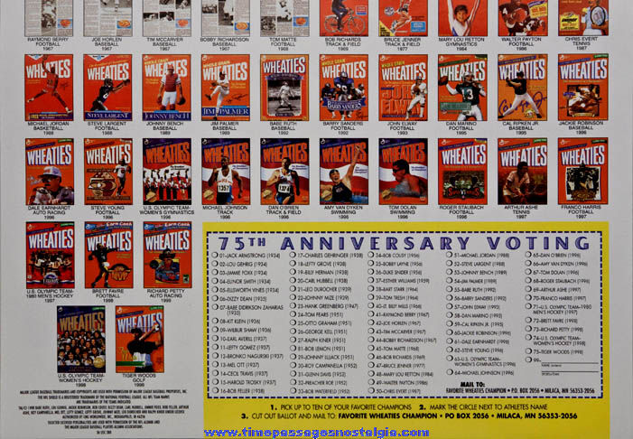 ©1998 General Mills Wheaties Cereal Box 75th Anniversary Advertising Voting Ballot