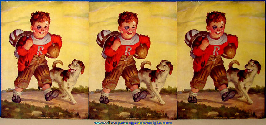 (3) Colorful Matching 1939 Hail To The Victor Football Player & Dog Art Prints