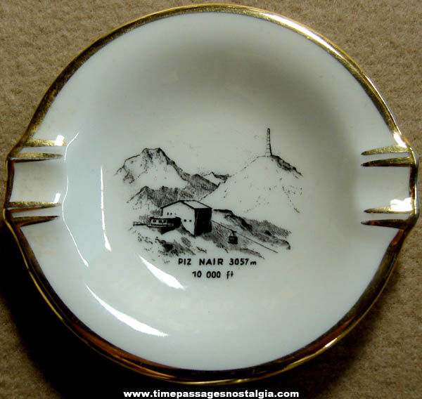 Old Porcelain Piz Nair Swiss Mountain Advertising Souvenir Cigarette Ashtray