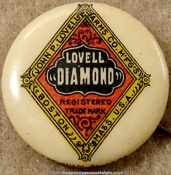 1896 Lovell Diamond Bicycle Advertising Celluloid Pin Back Button