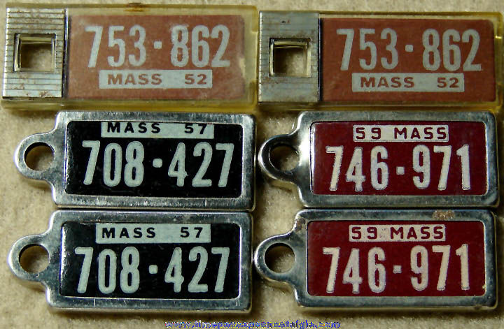 (3) Matching Pairs of 1950s Massachusetts Disabled American Veterans License Plate Key Chain Charms