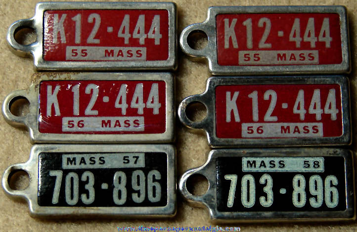 (3) Matching Pairs of 1950s Massachusetts Disabled American Veterans License Plate Key Chain Charms