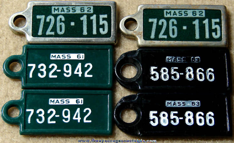 (3) Matching Pairs of 1960s Massachusetts Disabled American Veterans License Plate Key Chain Charms