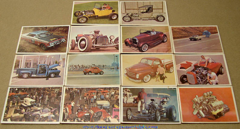 (14) 1965 Donruss Hot Rod Magazine Spec Sheet Trading Cards