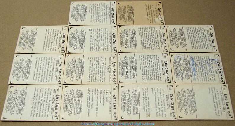 (14) 1965 Donruss Hot Rod Magazine Spec Sheet Trading Cards