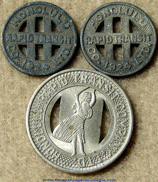 (3) 1924 & 1951 Honolulu Hawaii Transportation Token Coins