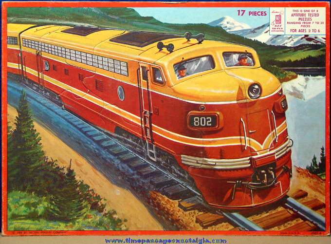 Colorful 1958 Milton Bradley Company Diesel Train Frame Tray Puzzle