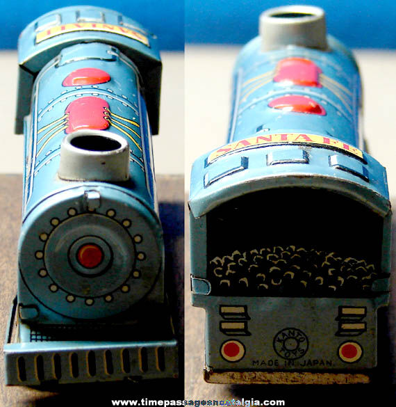 Colorful Old Kanto Toys Lithographed Tin Friction Santa Fe Locomotive Train Engine
