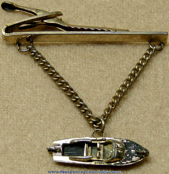 Old Metal Motor Boat Charm Jewelry Neck Tie Bar