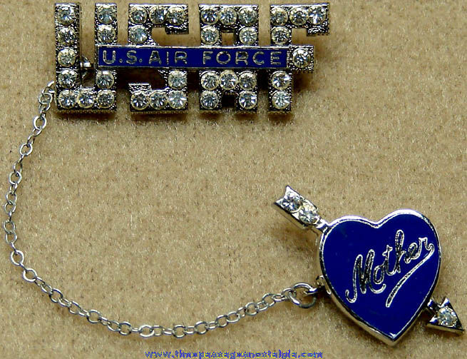 United States Air Force Enameled Sweetheart Mother Jewelry Pin With Stones