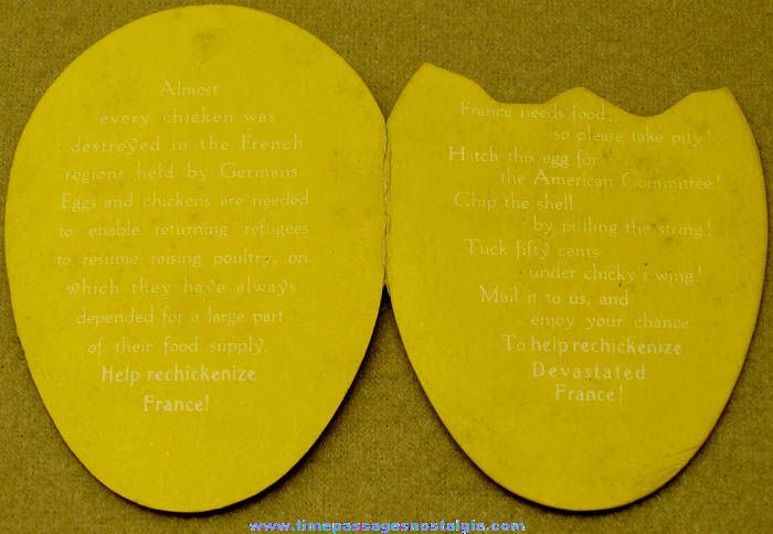 World War I Devastated France Donation Chicken Paper Egg Donation Folder