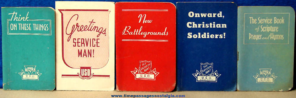 (5) Different World War II Soldier USO, Salvation Army, & YMCA Booklets