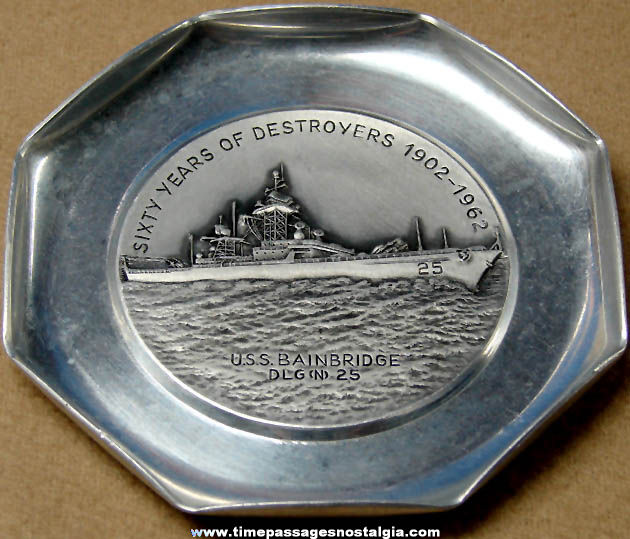 1962 U.S.S. Bainbridge DLG(N)-25 U.S. Navy Destroyer Ship Commemorative Advertising Ashtray