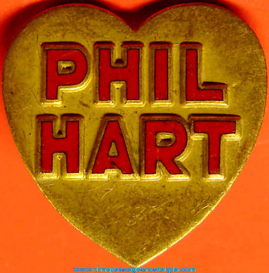 Old Enameled Brass Metal Phil Hart Heart Shaped Pin