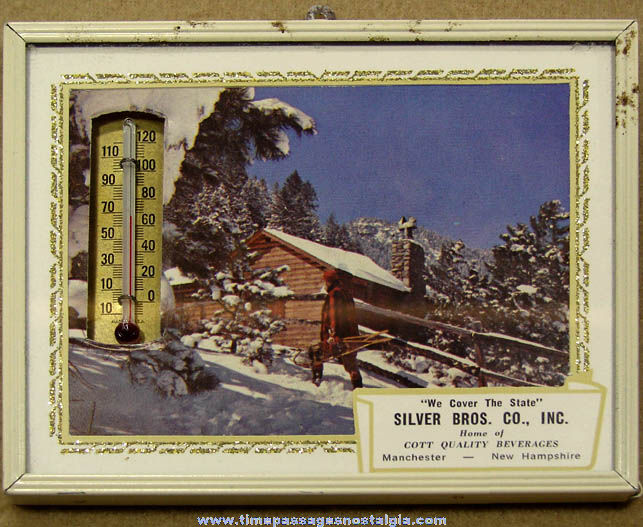 Old Framed Silver Brothers Company Cott Beverages Advertising Premium Thermometer