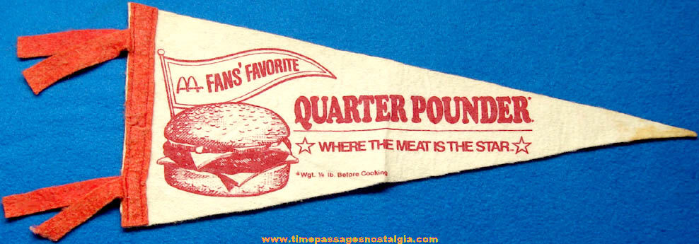 Old McDonald’s Restaurant Quarter Pounder Cheeseburger Advertising Felt Pennant