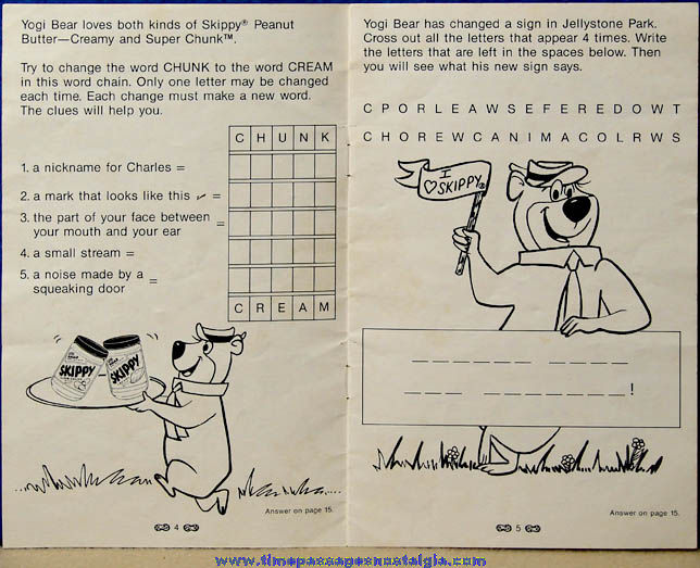 Unused 1986 Skippy Peanut Butter Advertising Premium Yogi Bear Cartoon Character Activity Book