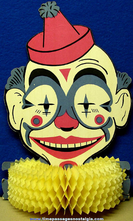 Colorful Old Two Sided Circus Clown Head Decoration With Honeycomb Collar