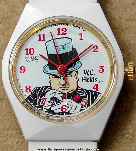 Unused 1986 W. C. Fields Comedian Actor Bradley Quartz Wrist Watch