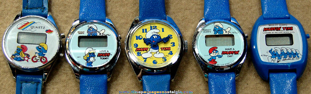 (5) Different Unused 1980s Smurf Cartoon Character Bradley Wrist Watches