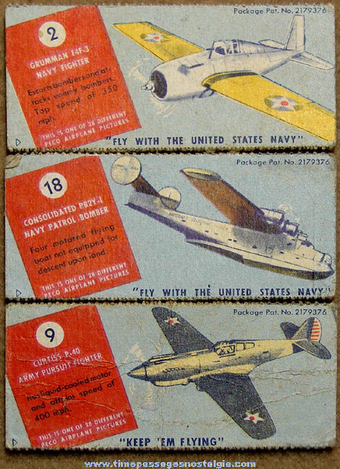 (3) Different Old Peco Candy Cigarettes Premium Airplane Cards