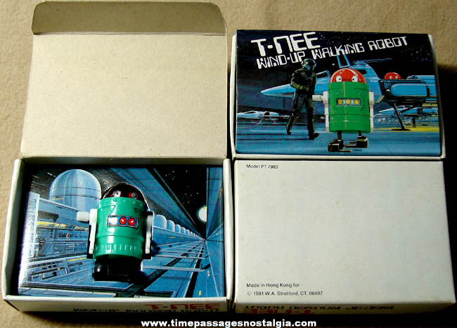 (3) Unused Boxed 1981 T-NEE Wind Up Mechanical Walking Toy Robots