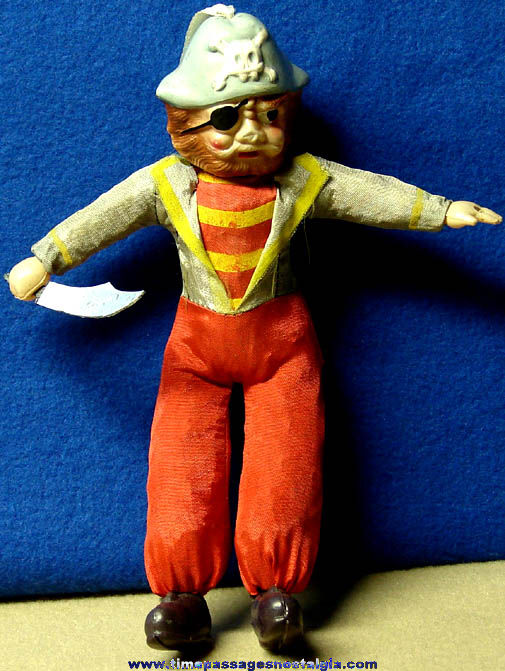 Colorful Old Celluloid Toy Pirate Doll Figure with Knife