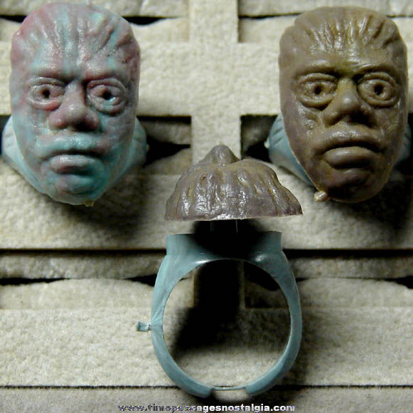 (3) 1960s Monster Character Head Gum Ball Machine Prize Toy Rings