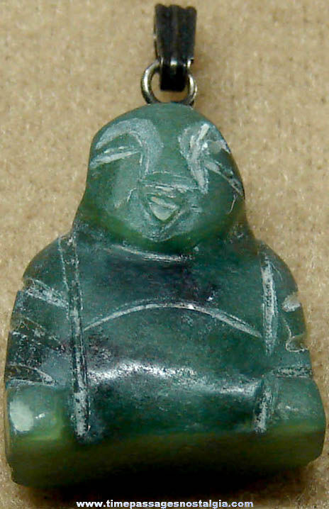 Old Carved Jade Stone Buddha Figure Necklace Charm Pendant