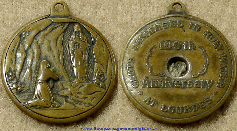 1958 Lourdes Apparitions 100th Anniversary Holy Water Relic Pendant Charm Medallion