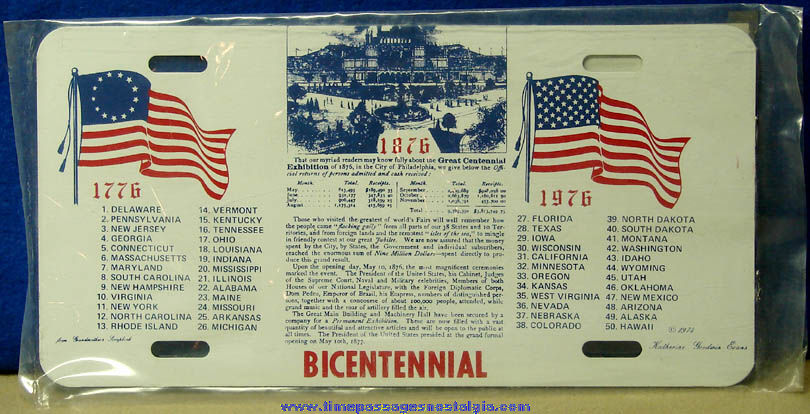 Unopened 1974 American Centennial & Bicentennial Commemorative License Plate