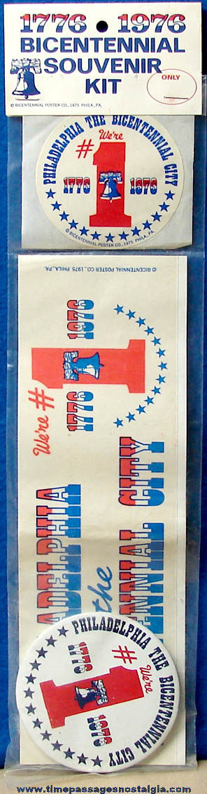 Unopened Philadelphia American Bicentennial 1776 - 1976 Souvenir Kit (3 items)