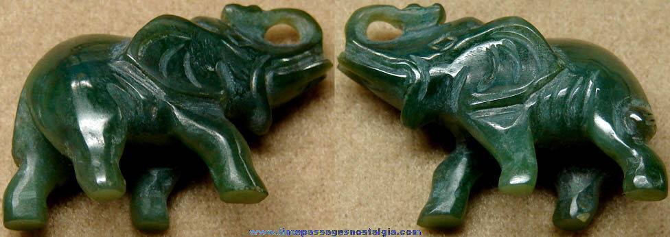 Old Carved Jade Stone Miniature Elephant Figurine