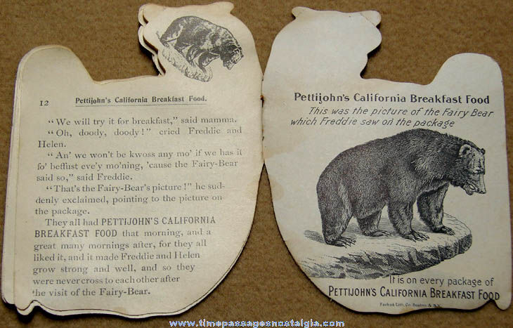 Early Pettijohn’s California Breakfast Food Advertising Premium Die Cut Bear Booklet