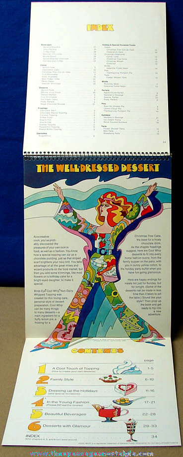 1969 Psychedelic Cool Whip ’’The Well Dressed Dessert’’ Easel Back Advertising Recipe Book