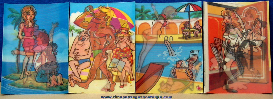 (4) Different Colorful Old Risque Flicker Picture Cards