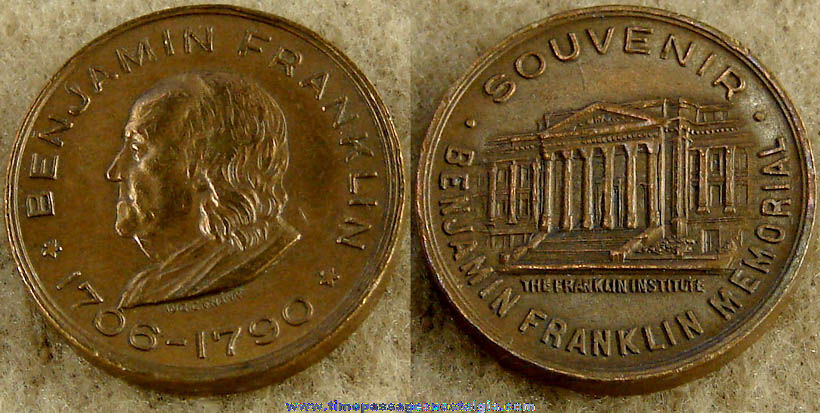 Old Benjamin Franklin Memorial Advertising Souvenir Token Coin