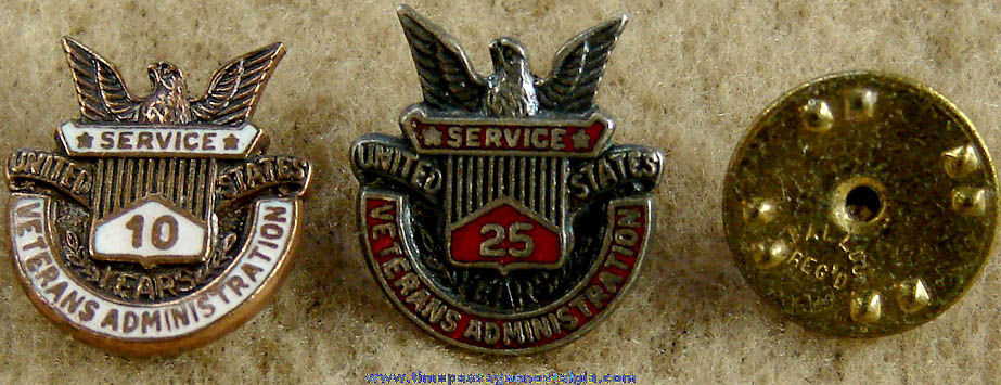 (2) Old United States Veterans Administration Employee Service Pins